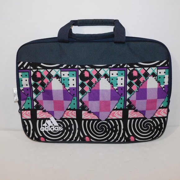 Adidas Black Purple Pink Teal Design Laptop Carrying Bag 17" x 11.5" NWOT - Picture 1 of 5